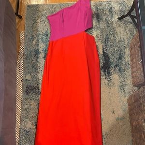 One shoulder purple/pink and orange colorblock gown US size 4